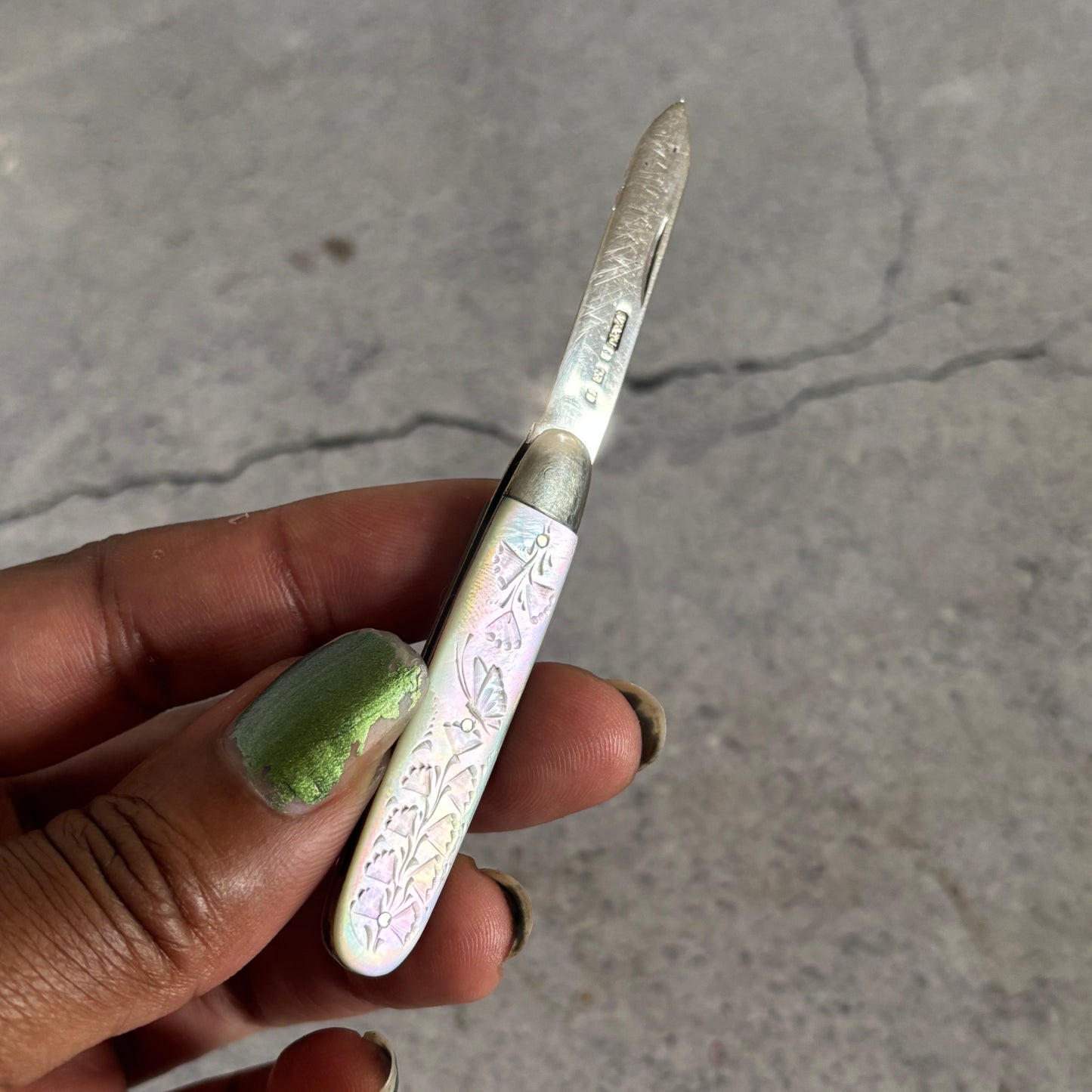 Antique Silver and Mother of Pearl Small Folding Fruit Knife 1910
