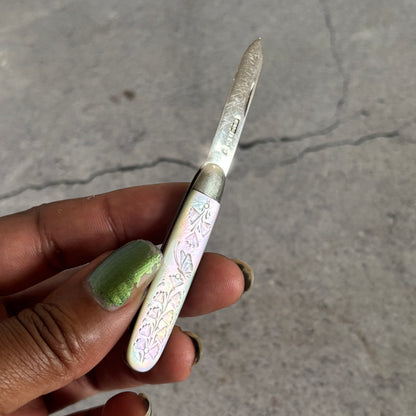 Antique Silver and Mother of Pearl Small Folding Fruit Knife 1910