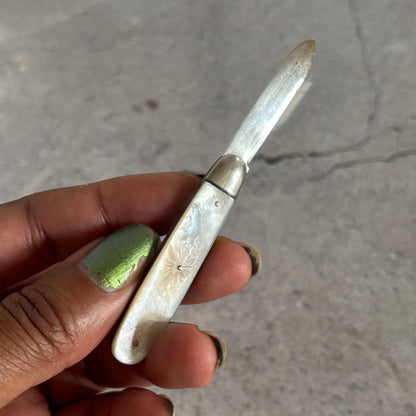 Antique Silver and Mother of Pearl Small Folding Fruit Knife 1910