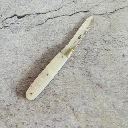 Antique Silver and Mother of Pearl Small Folding Fruit Knife 1910