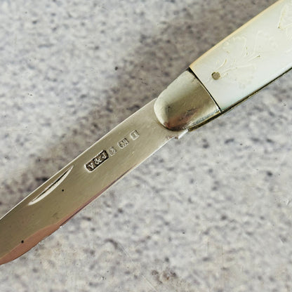 Antique Silver and Mother of Pearl Small Folding Fruit Knife 1910