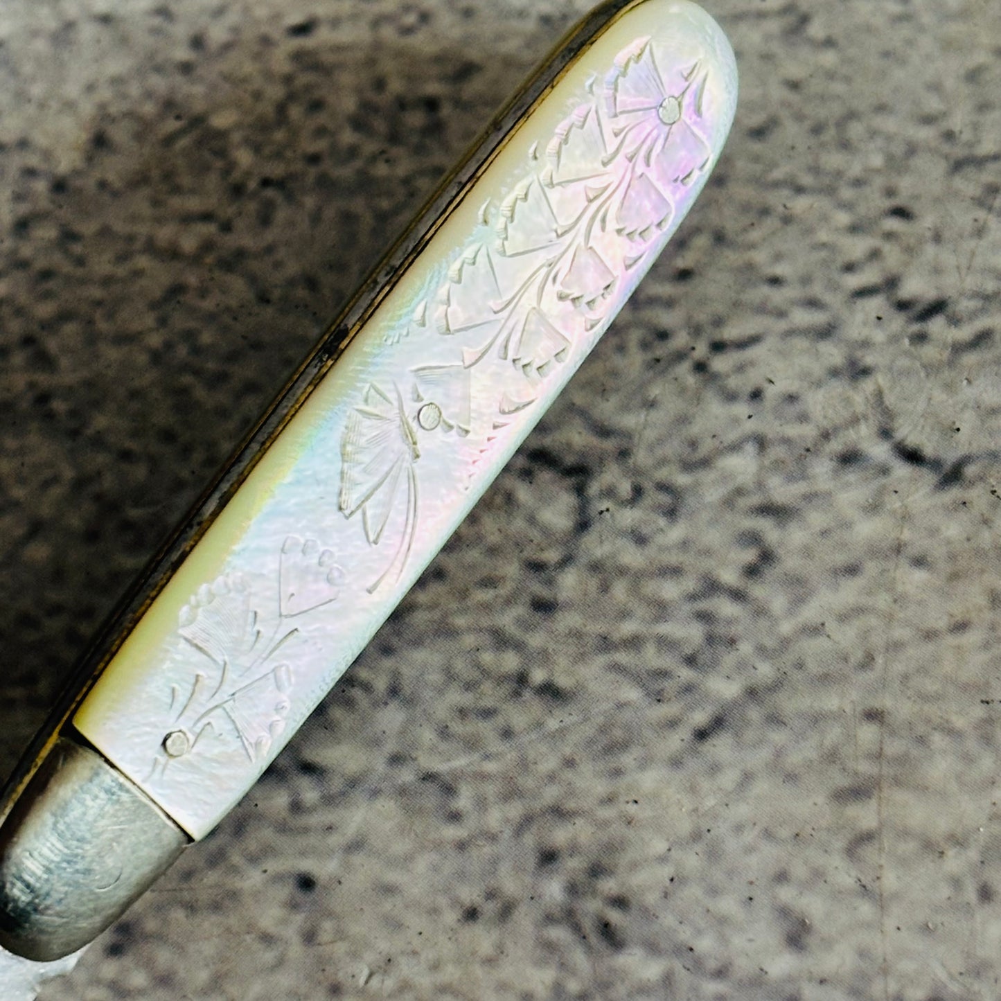 Antique Silver and Mother of Pearl Small Folding Fruit Knife 1910