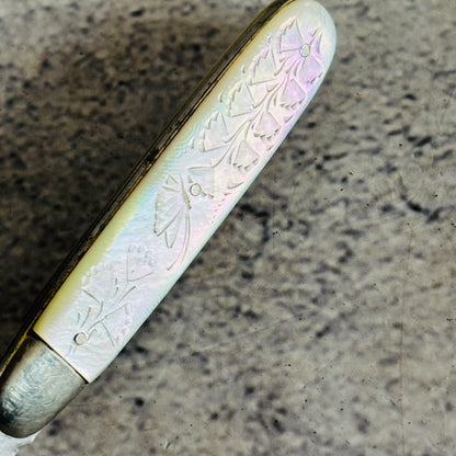 Antique Silver and Mother of Pearl Small Folding Fruit Knife 1910