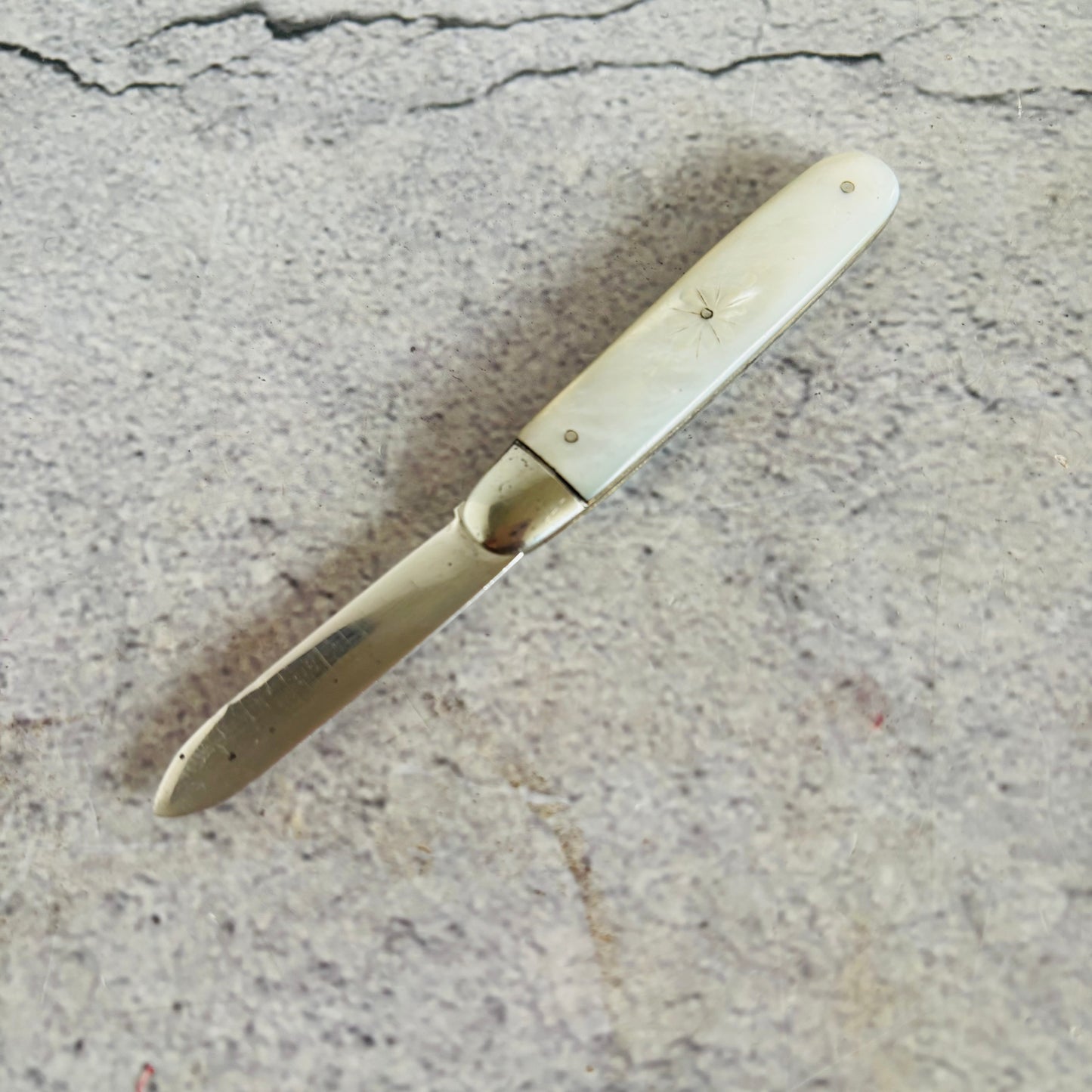 Antique Silver and Mother of Pearl Small Folding Fruit Knife 1910