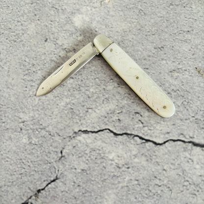Antique Silver and Mother of Pearl Small Folding Fruit Knife 1910
