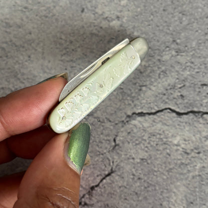 Antique Silver and Mother of Pearl Small Folding Fruit Knife 1910