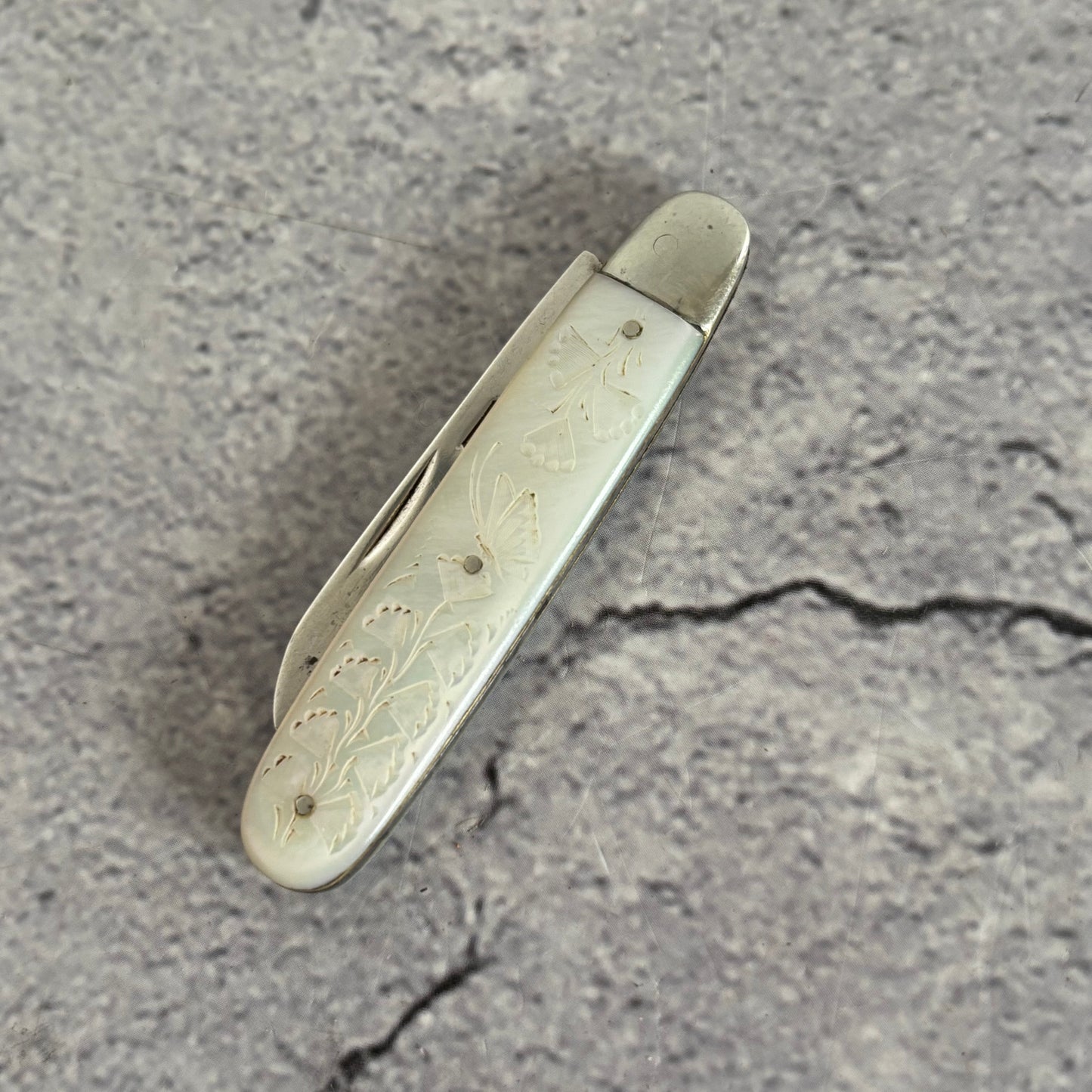 Antique Silver and Mother of Pearl Small Folding Fruit Knife 1910