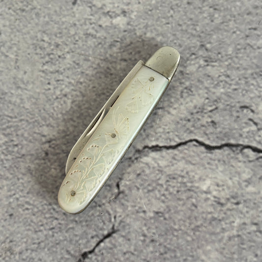 Antique Silver and Mother of Pearl Small Folding Fruit Knife 1910
