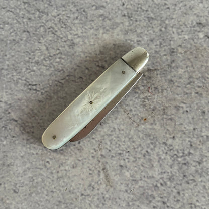 Antique Silver and Mother of Pearl Small Folding Fruit Knife 1910