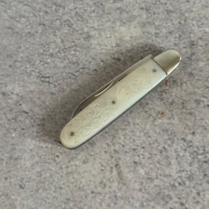 Antique Silver and Mother of Pearl Small Folding Fruit Knife 1910