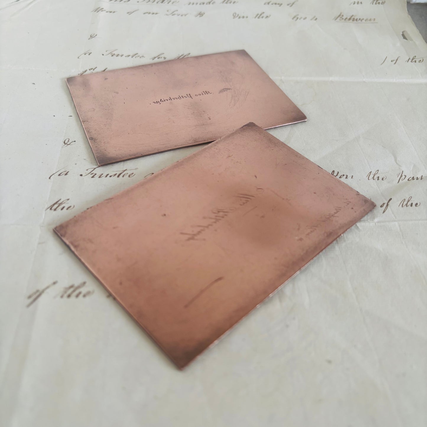 Antique Etched Copper Printing Plates For Calling Cards