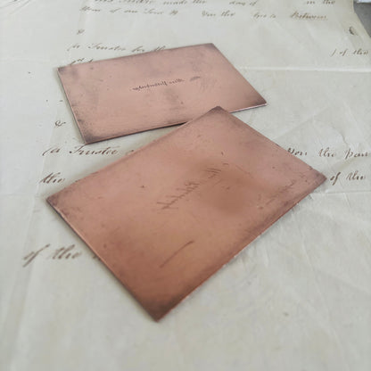 Antique Etched Copper Printing Plates For Calling Cards