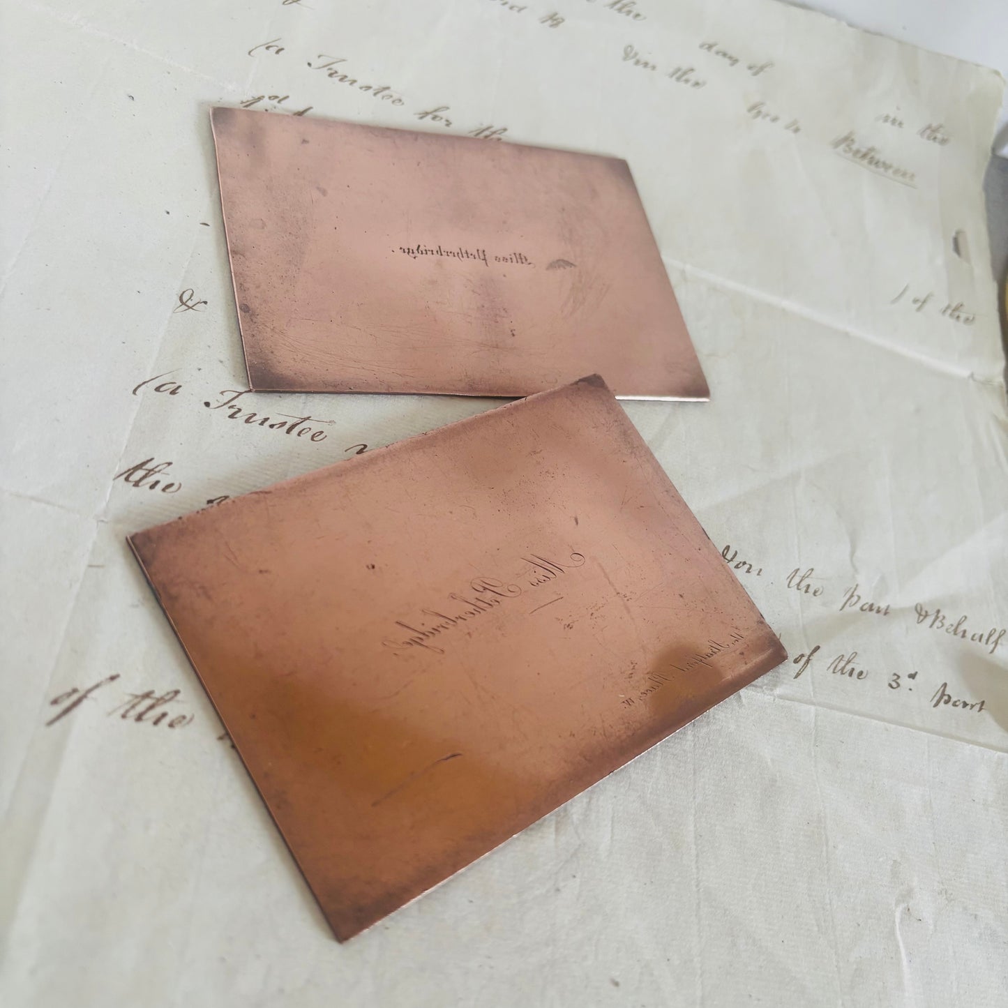 Antique Etched Copper Printing Plates For Calling Cards
