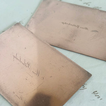 Antique Etched Copper Printing Plates For Calling Cards