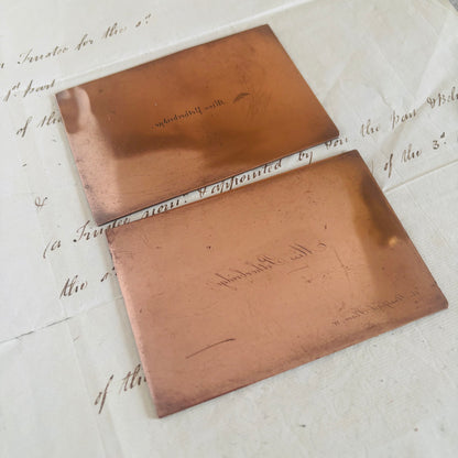 Antique Etched Copper Printing Plates For Calling Cards
