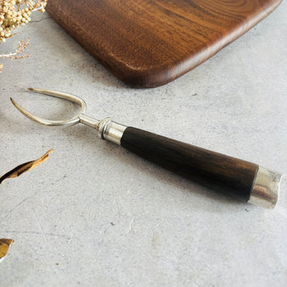 Antique Silver and Wood Rare Bread Fork 