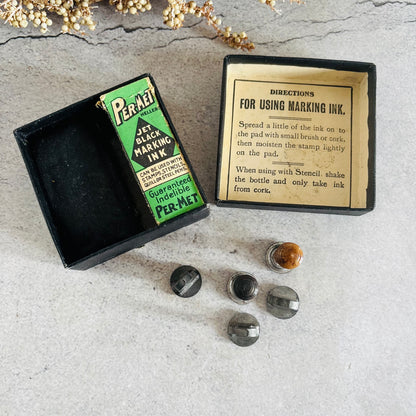 Vintage Printing Stamps & Ink Set 