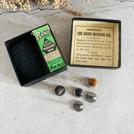 Vintage Printing Stamps & Ink Set 