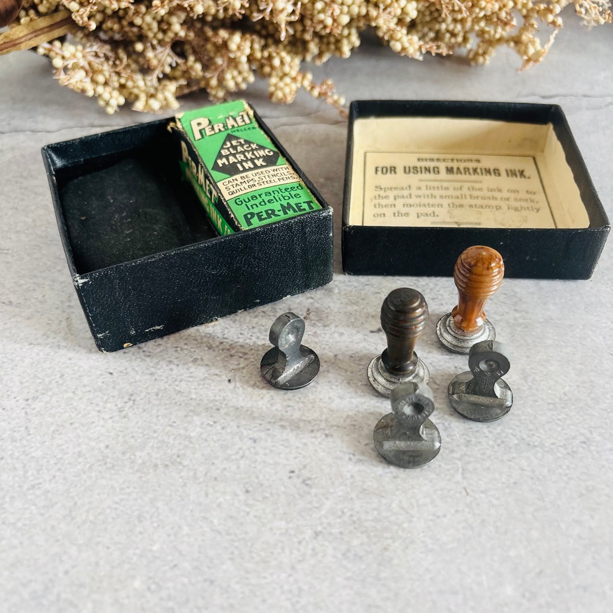 Vintage Printing Stamps & Ink Set 