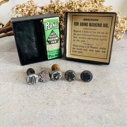 Vintage Printing Stamps & Ink Set 