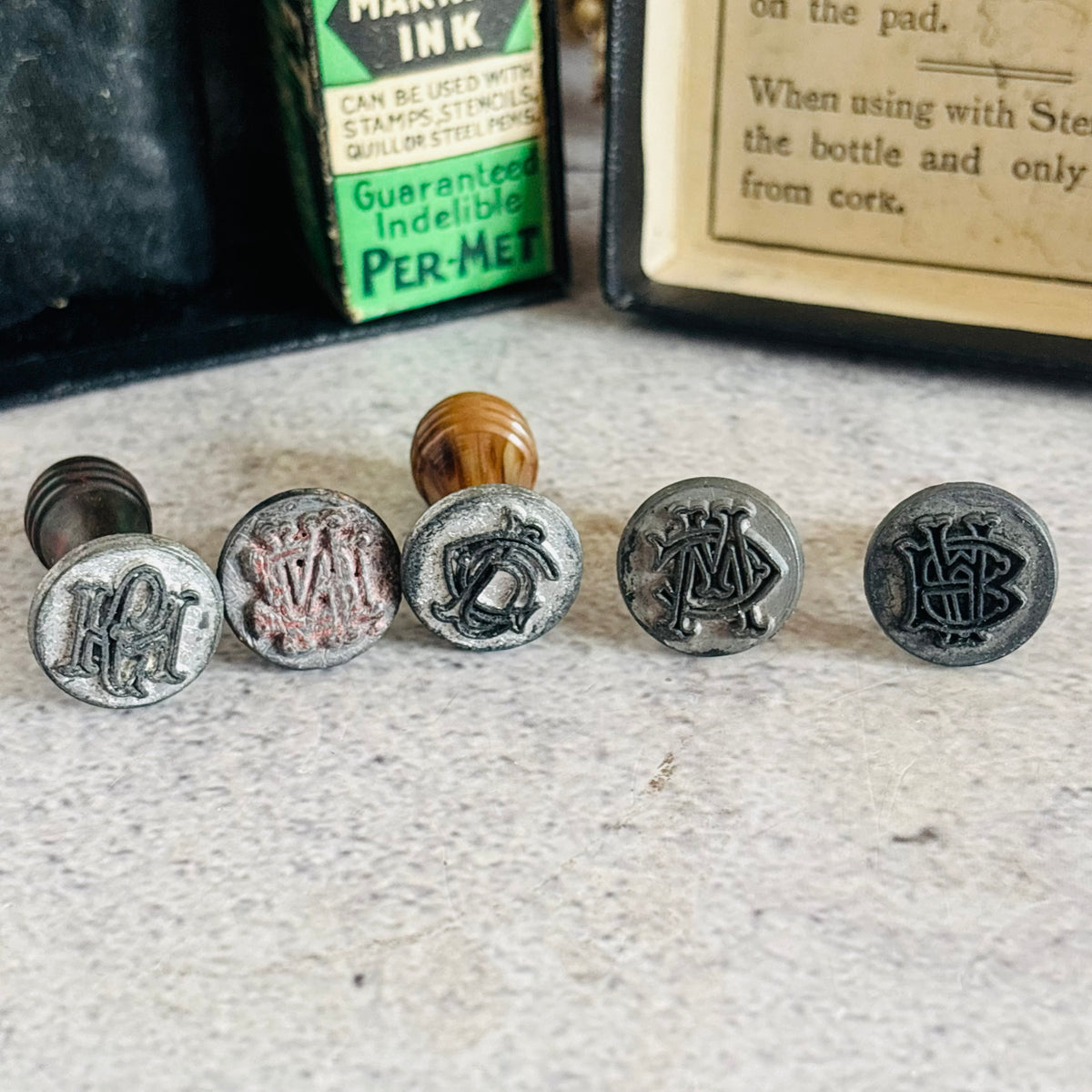 Vintage Printing Stamps & Ink Set 
