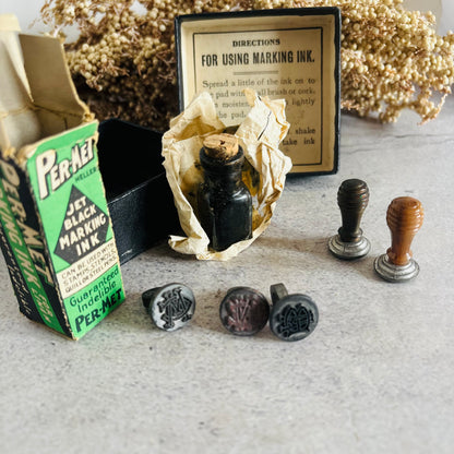 Vintage Printing Stamps & Ink Set 