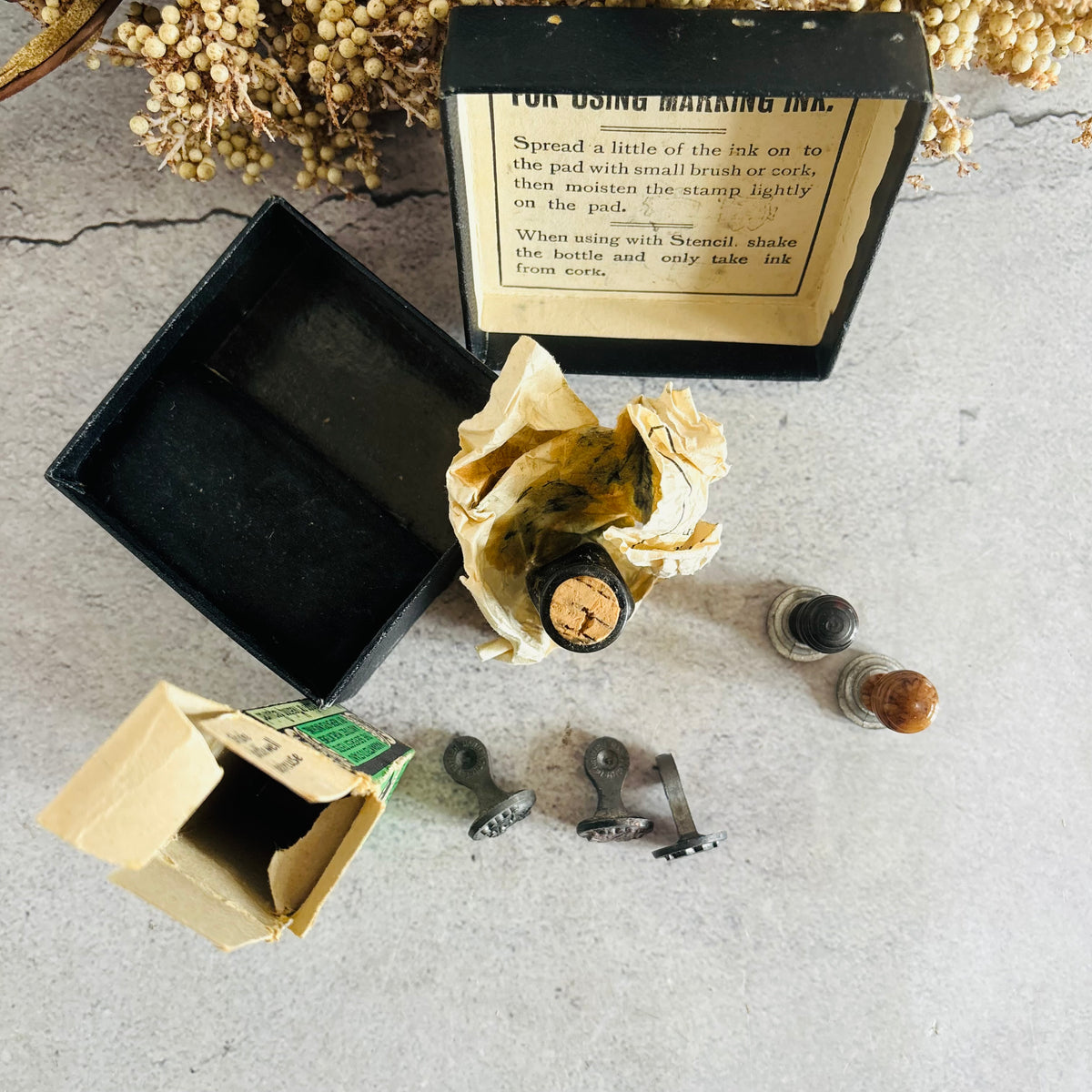 Vintage Printing Stamps & Ink Set 