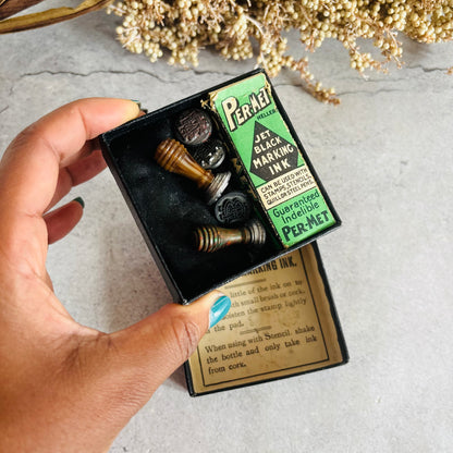 Vintage Printing Stamps & Ink Set 