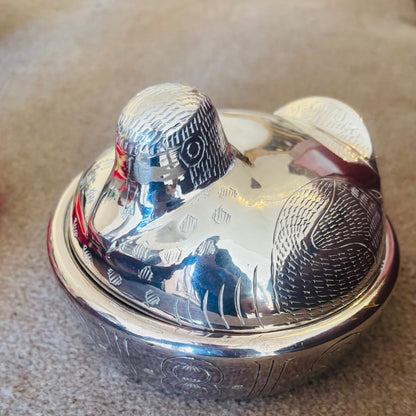 The Mixologist  Lydia - Vintage Silver Plated Box the Shape of a Bird