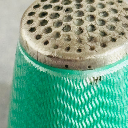 Close-up of a Sterling Silver Turquoise Enamel Sewing Thimble | The Urban Vintage Affair