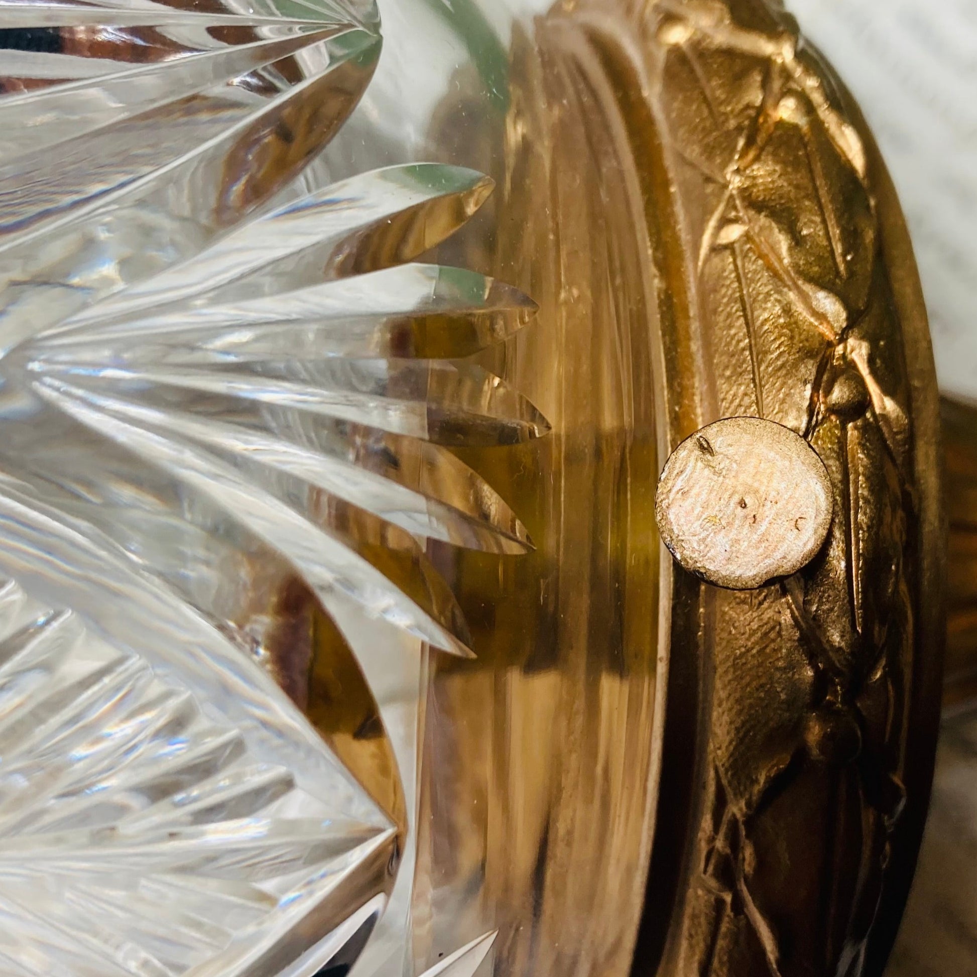 Antique French Ceiling Light In Cut Crystal And Gilt Bronze