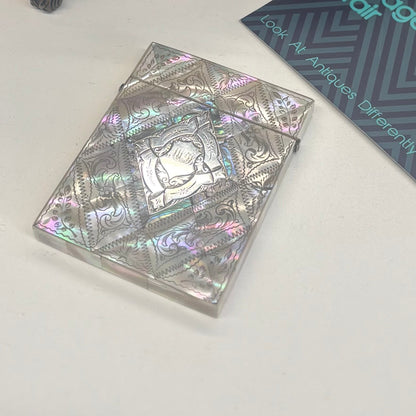 Rare Antique Mother Of Pearl And Sterling Silver Calling Card Case 