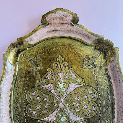 Vintage Pink & Gold Florentine Paper Mache Tray