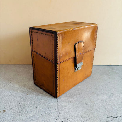Antique Travel Set of Italian Glass Scent Bottles in a  Tan Leather Case