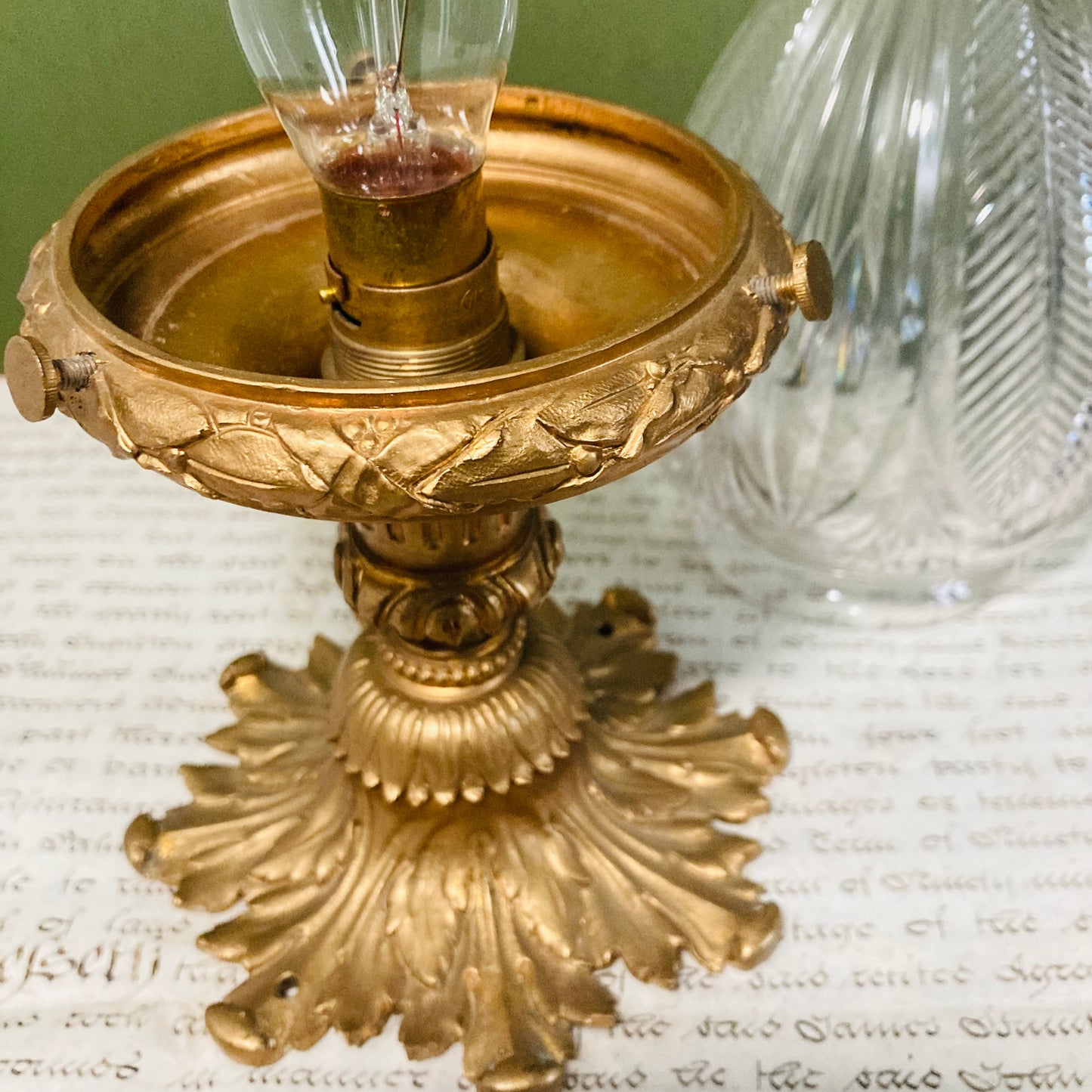 Antique French Ceiling Light In Cut Crystal And Gilt Bronze