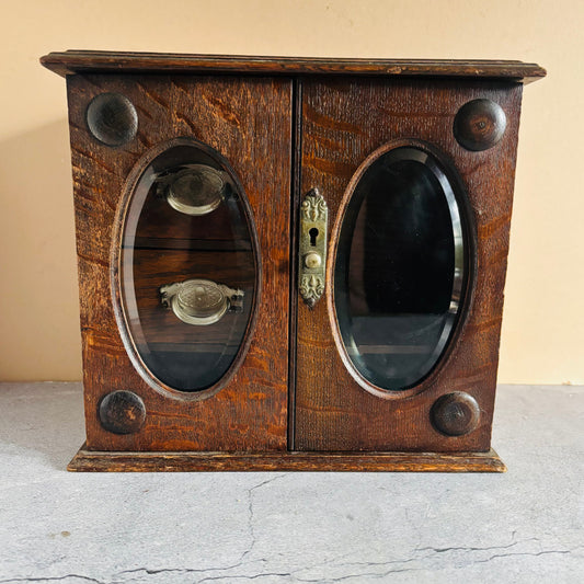  Antique Arts & Crafts Oak Smokers Pipe Cabinet For Storage Or Display