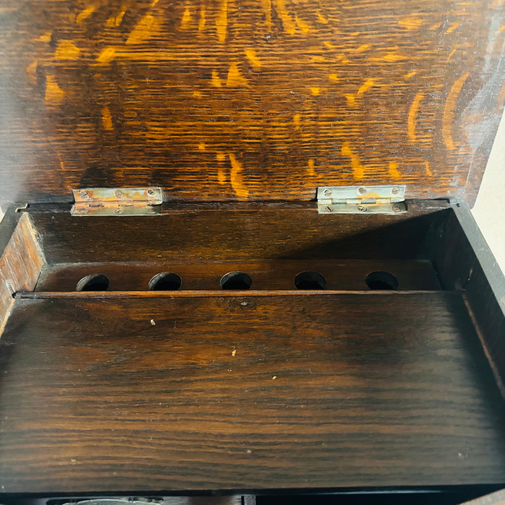 Antique Arts & Crafts Oak Smokers Pipe Cabinet For Storage Or Display