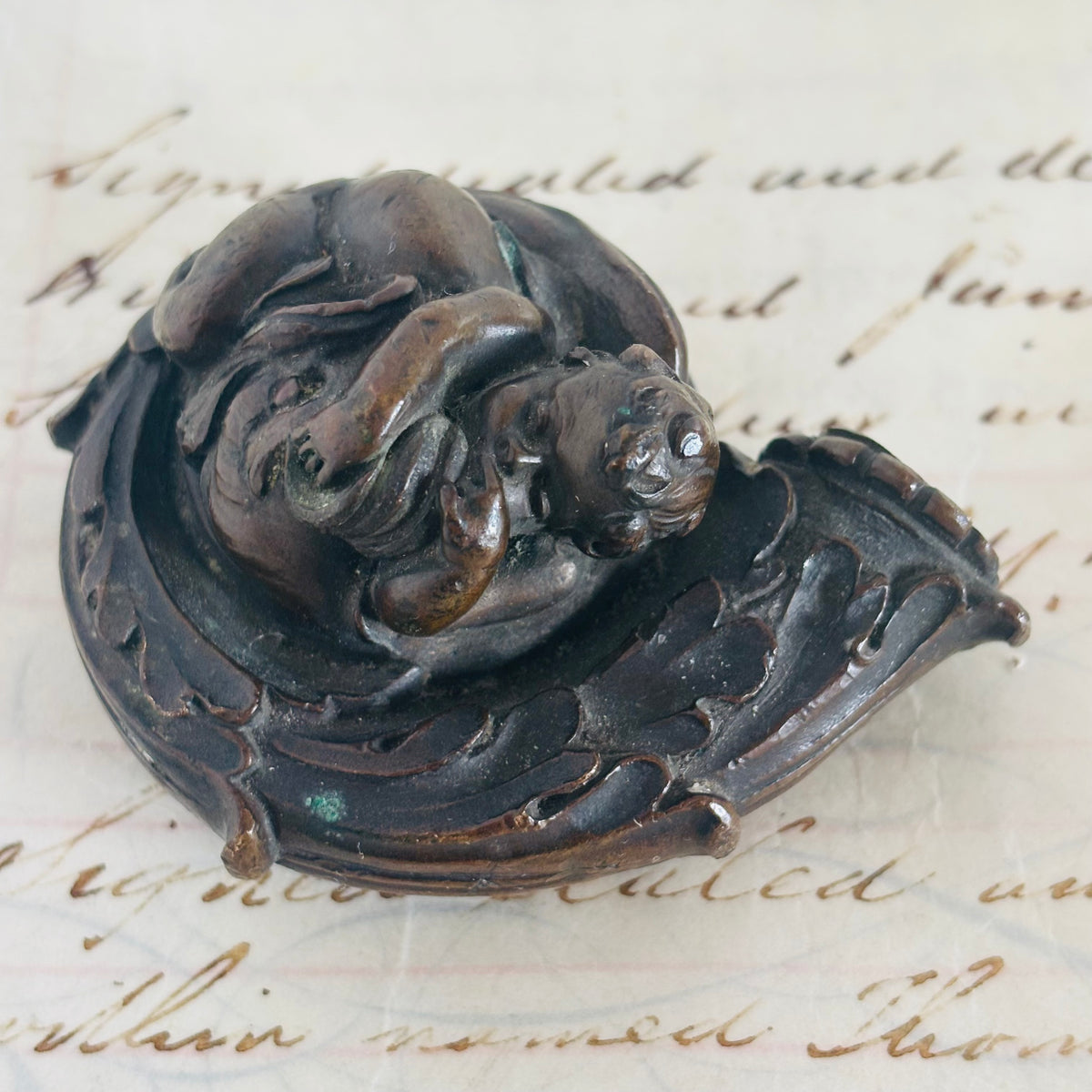 Antique Bronze Sculpture Sleeping Child