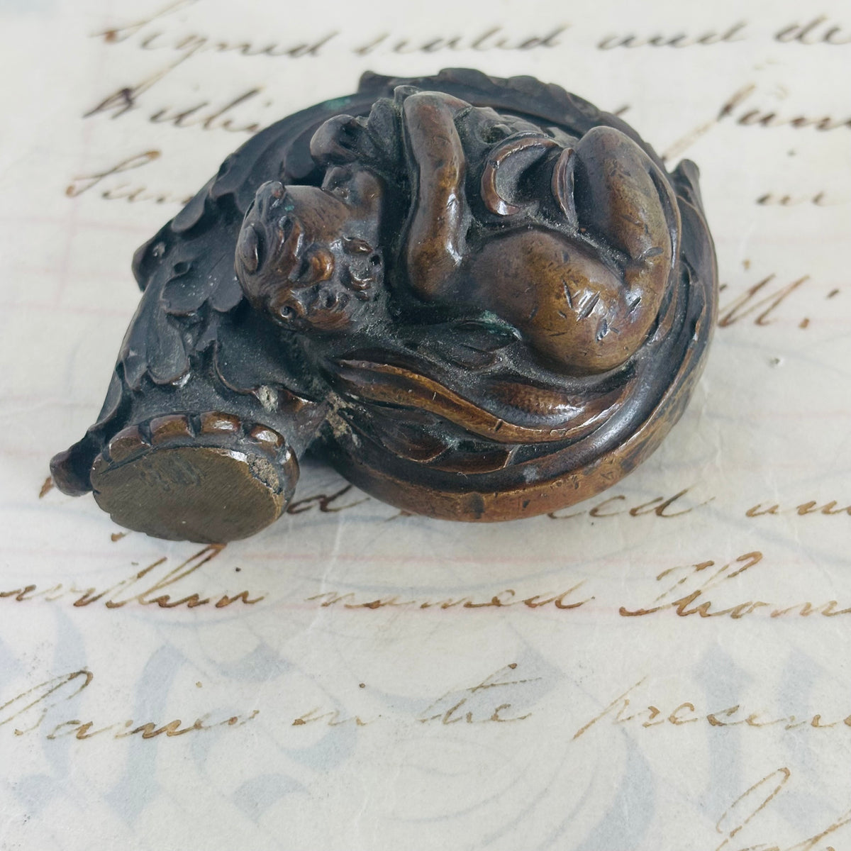 Antique Bronze Sculpture Sleeping Child