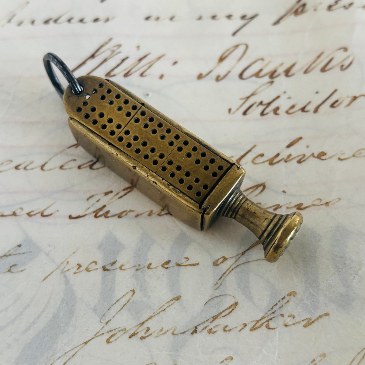 The Mixologist Tilly - Antique Brass Novelty Cribbage Board & Tamper