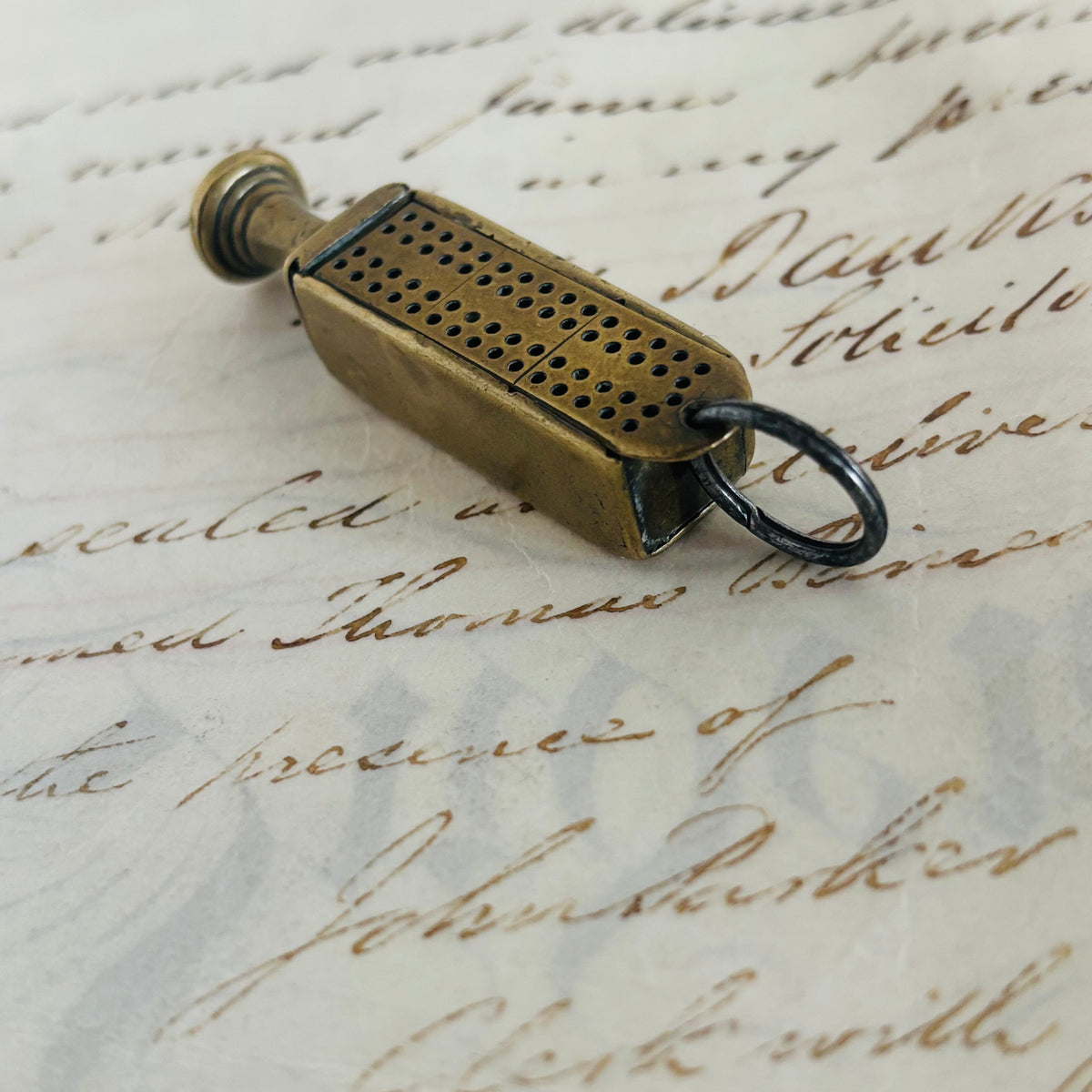 The Mixologist Tilly - Antique Brass Novelty Cribbage Board & Tamper