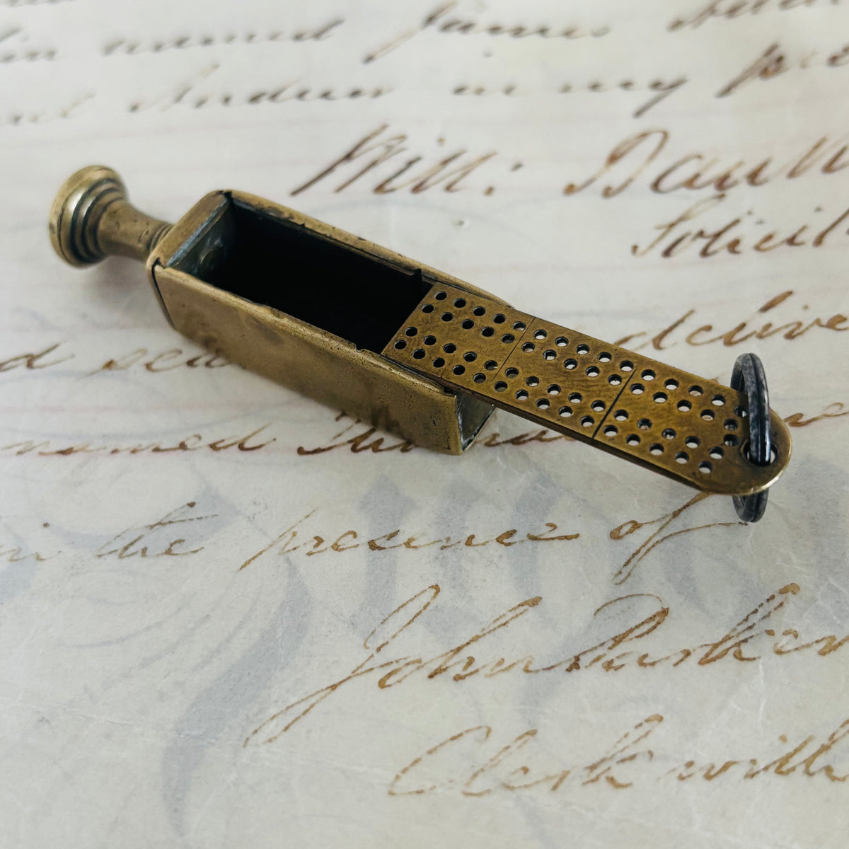 The Mixologist Tilly - Antique Brass Novelty Cribbage Board & Tamper