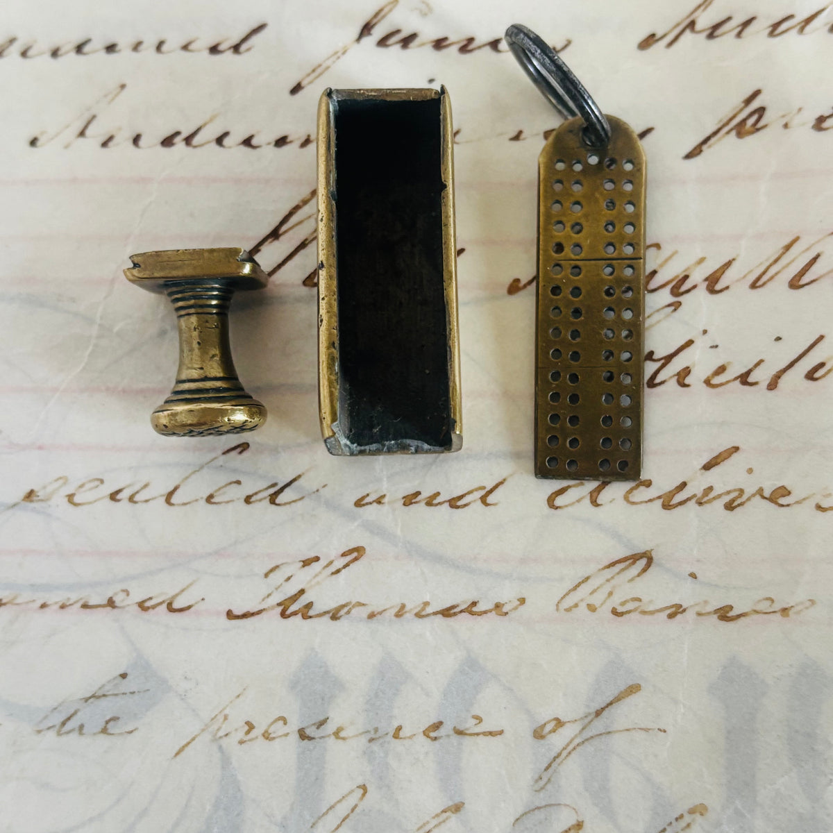 The Mixologist Tilly - Antique Brass Novelty Cribbage Board & Tamper
