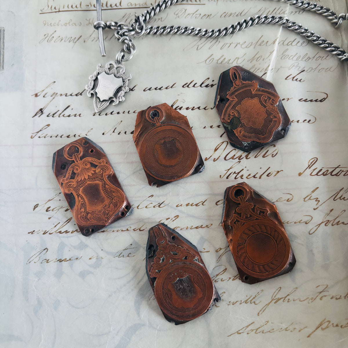 Antique Etched Copper Fob Medals Printing Plates
