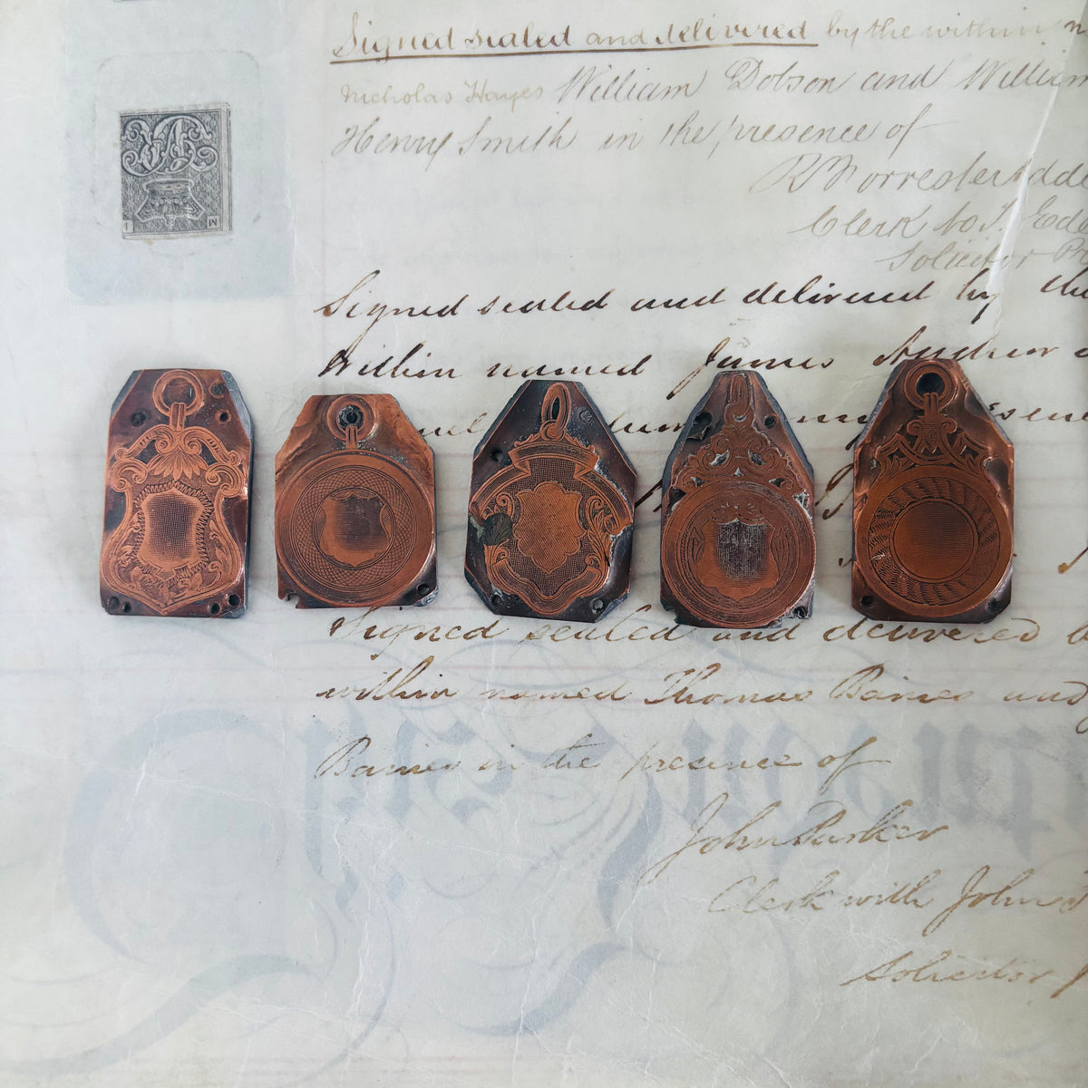 Antique Etched Copper Fob Medals Printing Plates