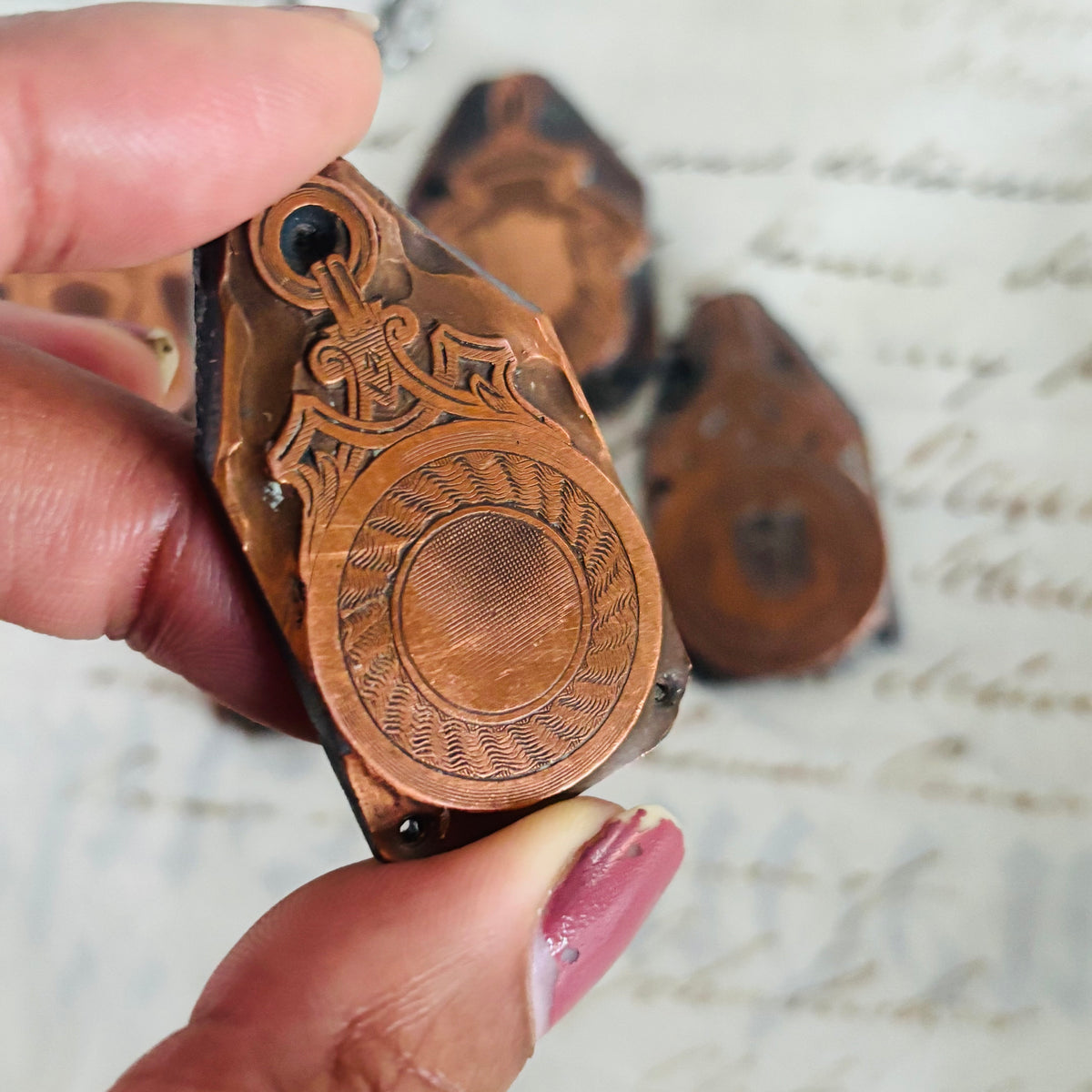 Antique Etched Copper Fob Medals Printing Plates