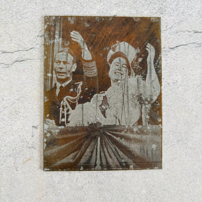 Printing Plate of King George with Queen Elizabeth on the balcony of Buckingham Palace on their Silver Wedding day, waving to the crowds 