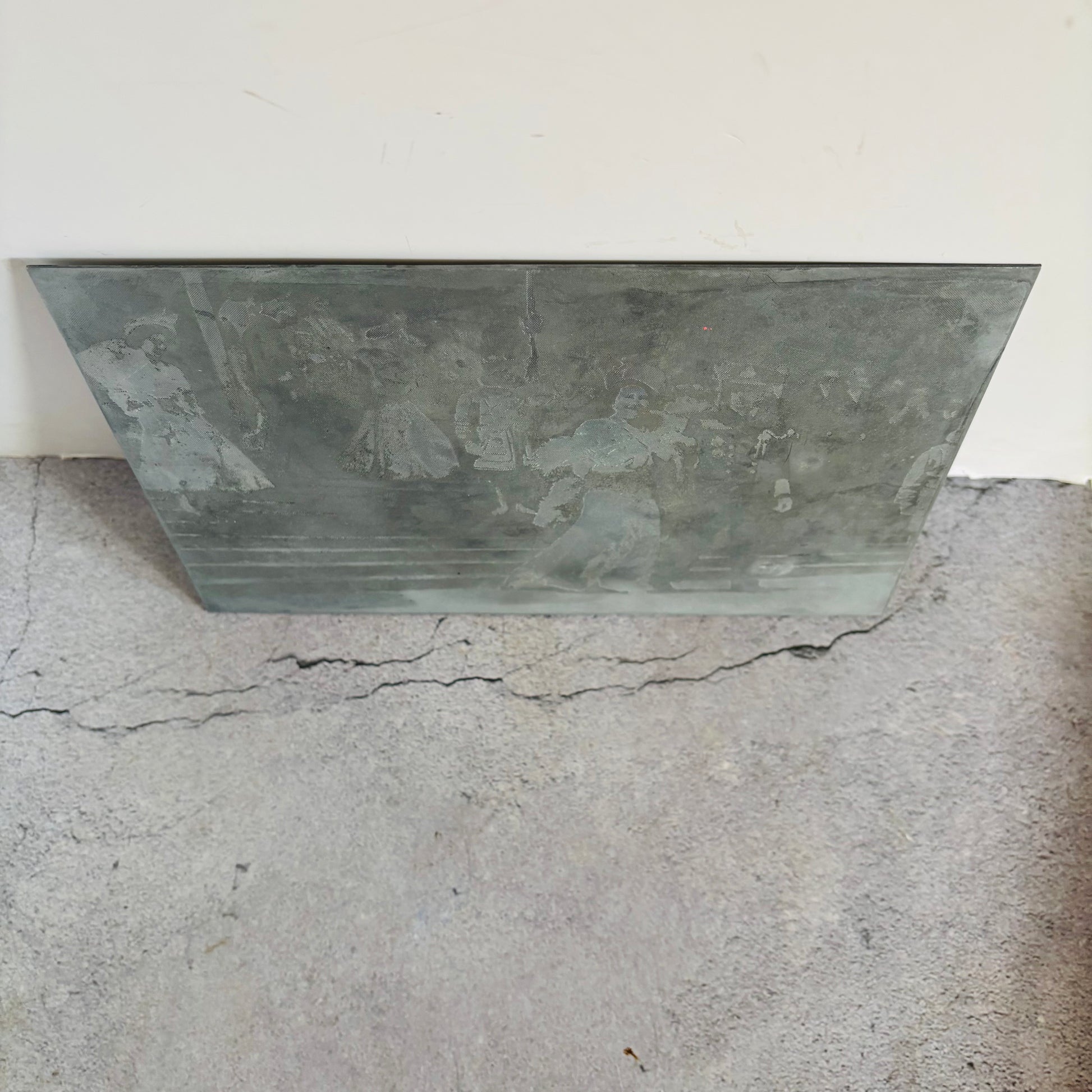Steel printing plate of King George with Queen Elizabeth walking down stairs crowd and Beefeaters, on their Silver Wedding day