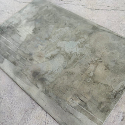 Steel printing plate of King George with Queen Elizabeth walking down stairs crowd and Beefeaters, on their Silver Wedding day
