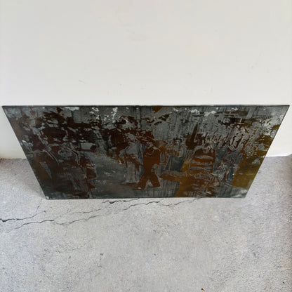 Steel printing plate of King George with Queen Elizabeth walking through the crowd and Beefeaters, on their Silver Wedding day